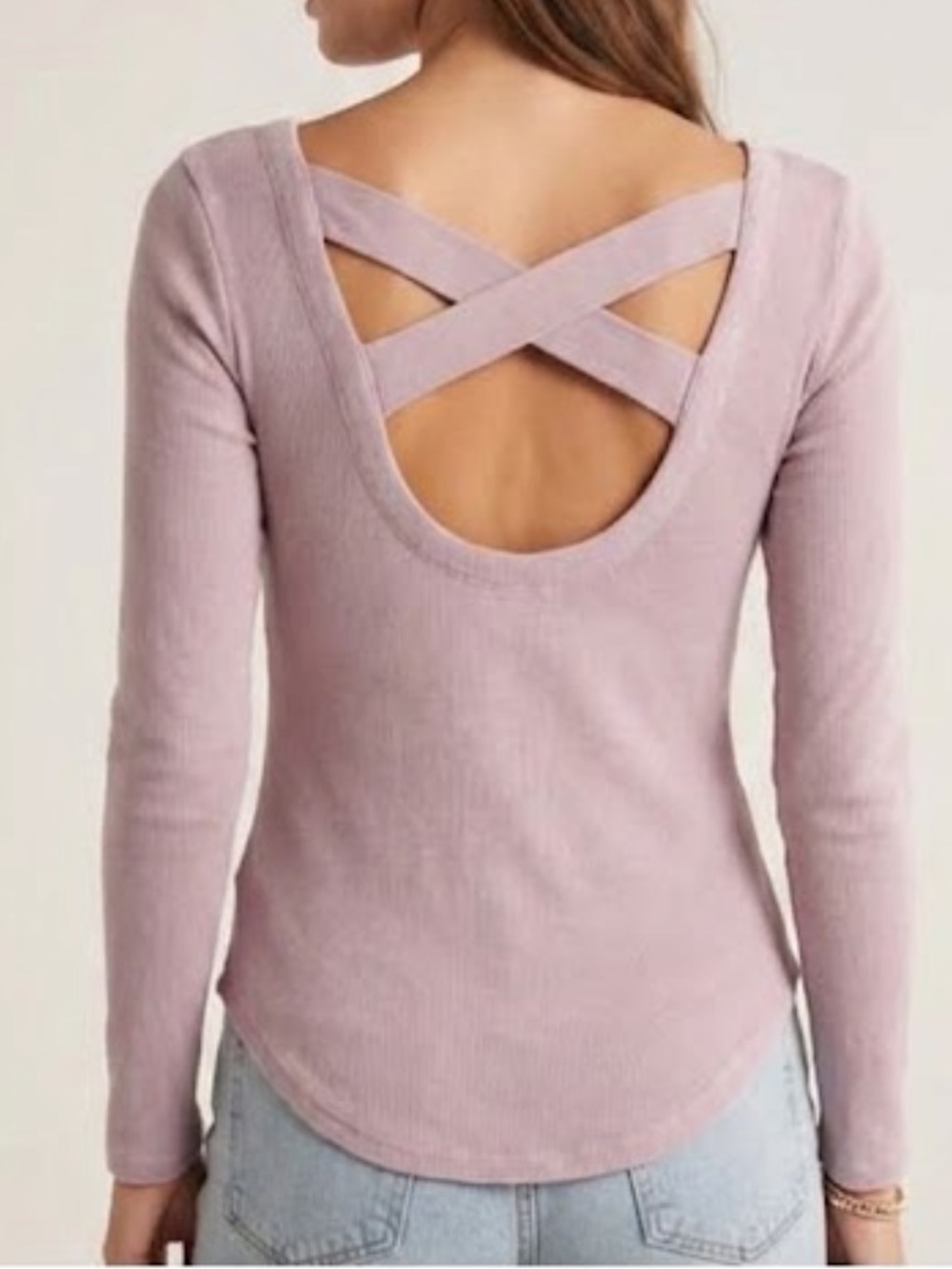 Ribbed Knit Cross Back Double Scoop Tee Vintage wash/dyed Small